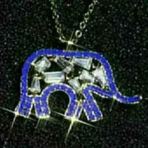 Beautiful Gold Filled Blue and White Crystal Elephant Shaped Necklace